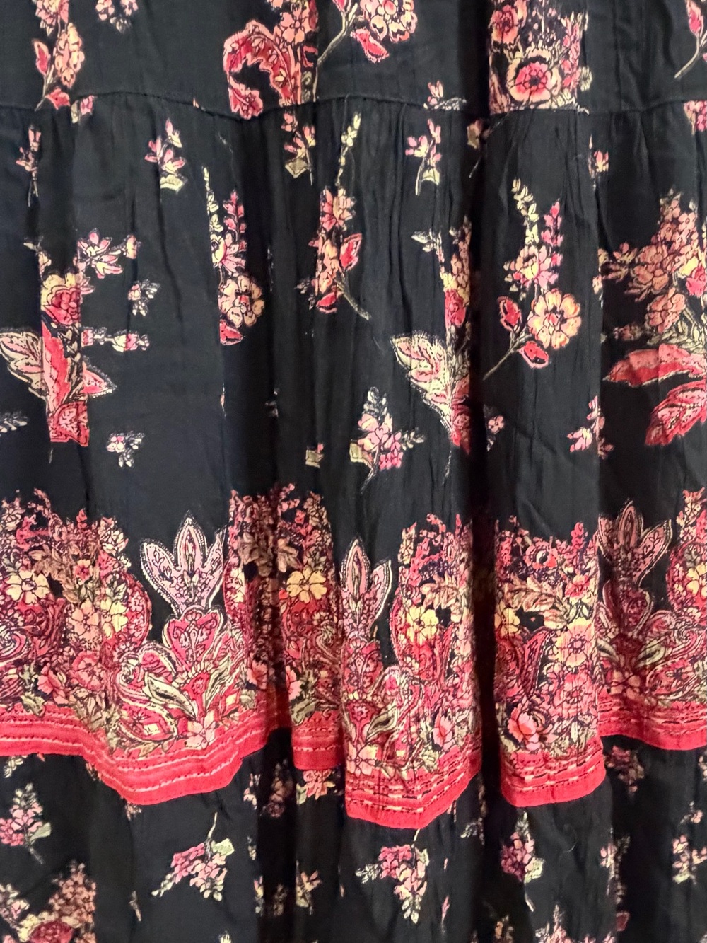 Angie Black Maxi Dress with Pink Floral and Red Border Juniors size Large - Picture 6 of 7